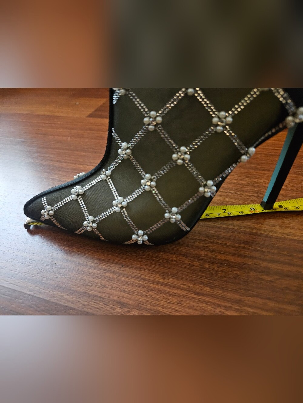 FINAL PRICE/ LAST ONE Betsey Johnson Larkk Black Latice Embelished Sheer Booties - Picture 12 of 12
